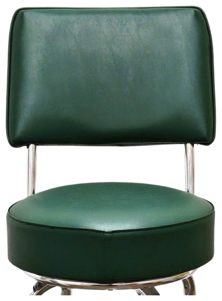 Retro Home Double Ring Upholstered 30" Swivel Bar Stool with Back, Green