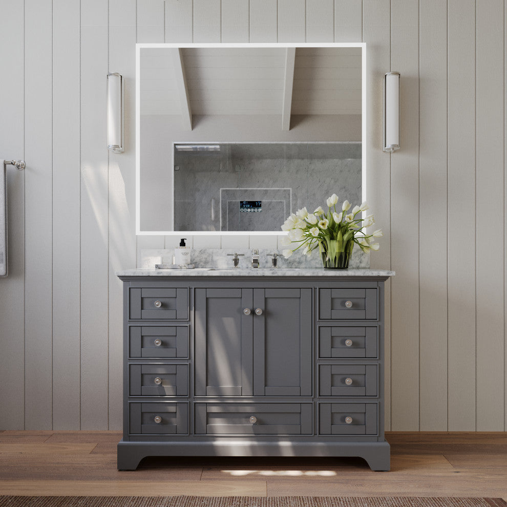 Audrey Vanity Set, Sapphire Gray, 48", Brushed Nickle Hardware, No Mirror
