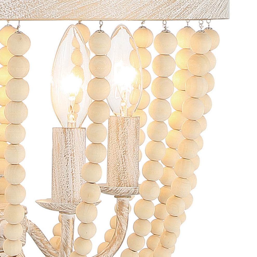 5 - Light Candle Style Empire Chandelier with Beaded Accents, White+gold