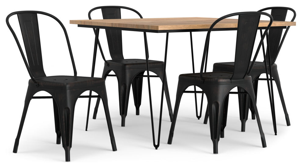 Fletcher / Hunter Solid Mango Wood 5 Piece Dining Set, Distressed Black