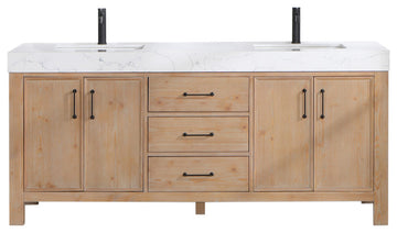 Leon Bath Vanity With Composite Stone Top, Fir Wood Brown, 72", No Mirror