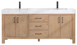 Leon Bath Vanity With Composite Stone Top, Fir Wood Brown, 72", No Mirror