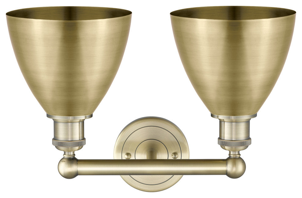 Metal Bristol 2-Light 17" Bath Vanity Light, Antique Brass Shade
