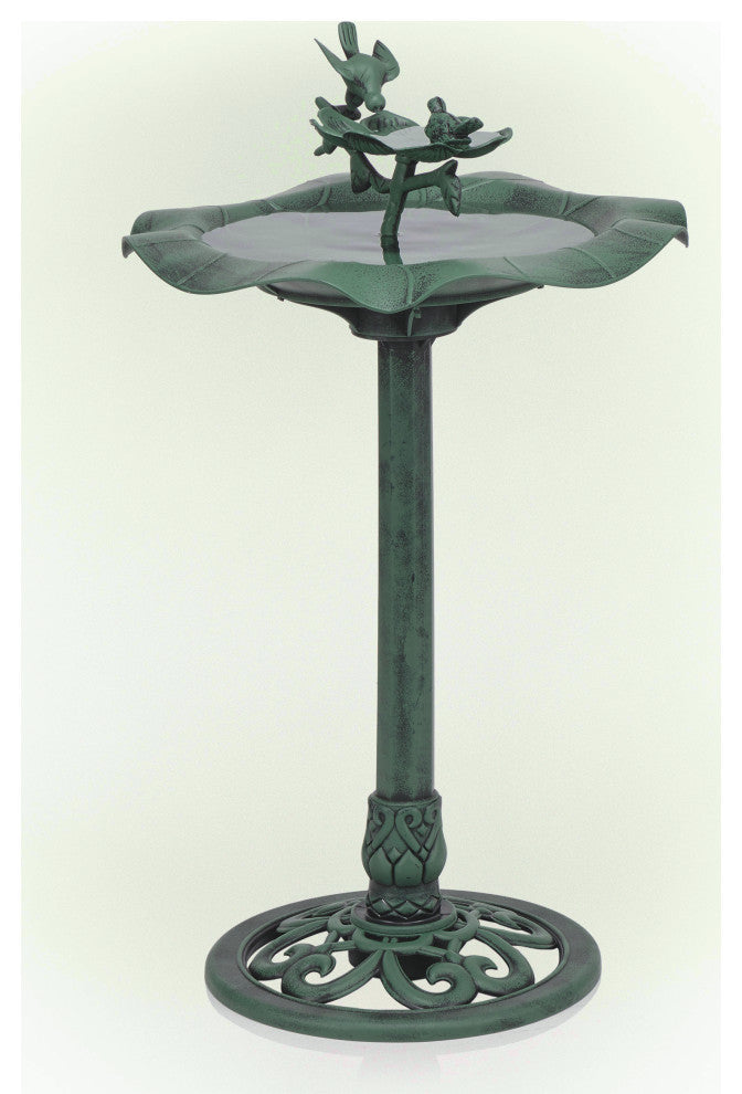 33" Tall Outdoor Lotus Birdbath Yard Statue, Green