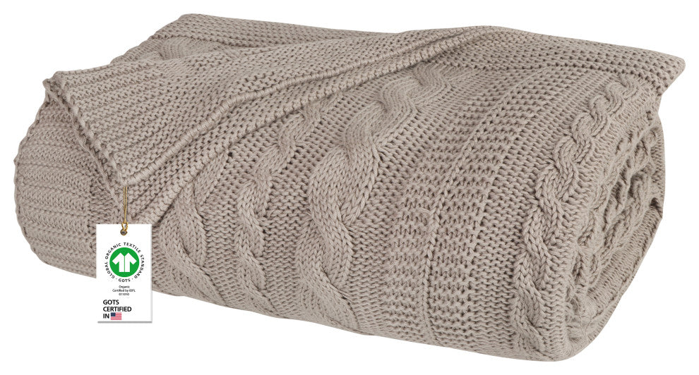 Delara GOTS Certified Organic Cotton Throw Blanket 50x70 inches, Light Gray
