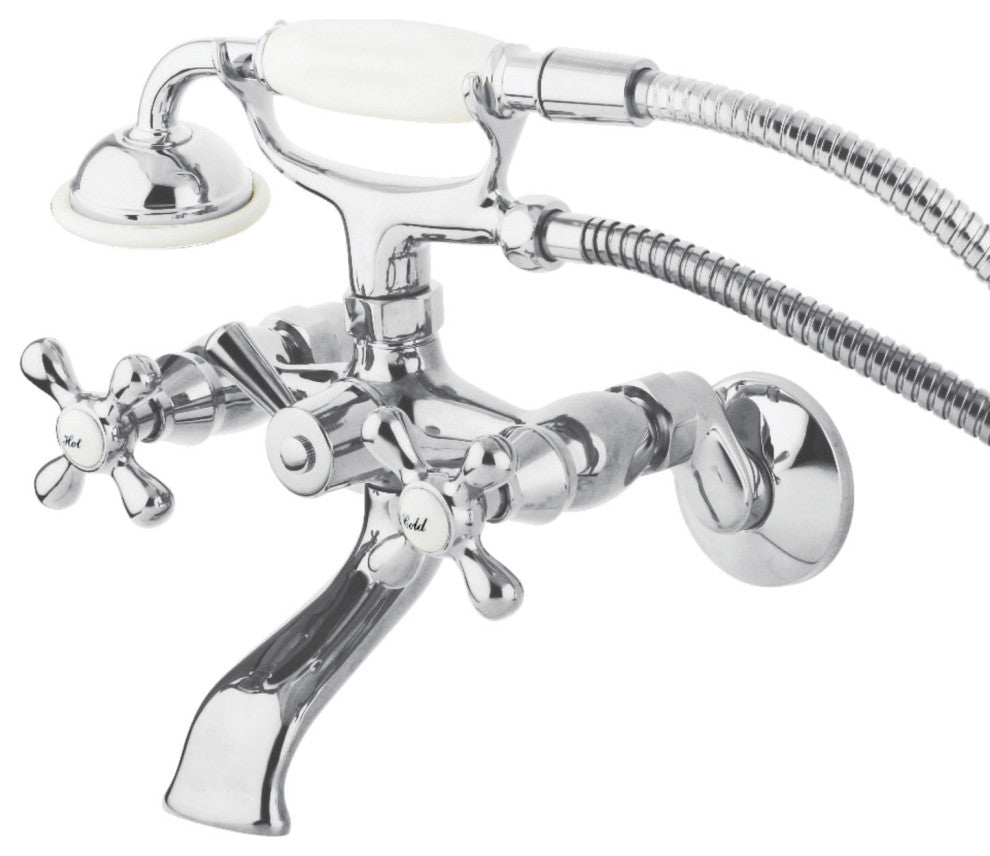 Kingston Adjustable Center Tub Wall Mount Clawfoot Tub Faucet, Polished Chrome