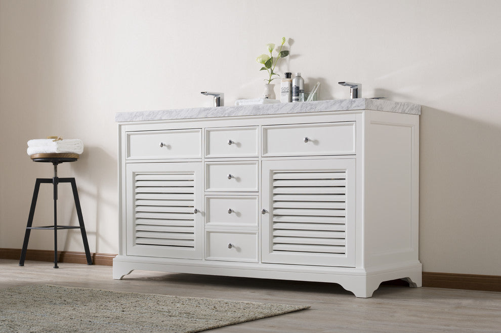 Magnolia 60" White Double Sink Bath Vanity, Without Faucet
