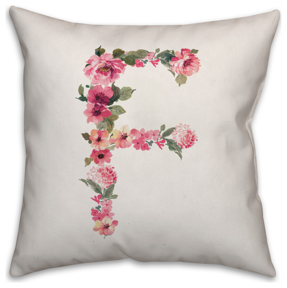 Floral Pattern Monogram F 18x18 Indoor/Outdoor Pillow