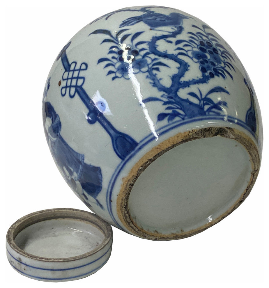 Hand-paint Family Graphic Blue White Porcelain Ginger Jar Hws1747
