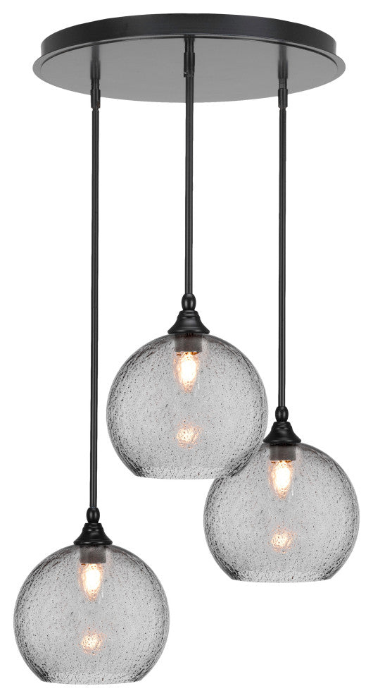 Empire 3-Light Cluster Pendalier, Matte Black/Smoke Bubble