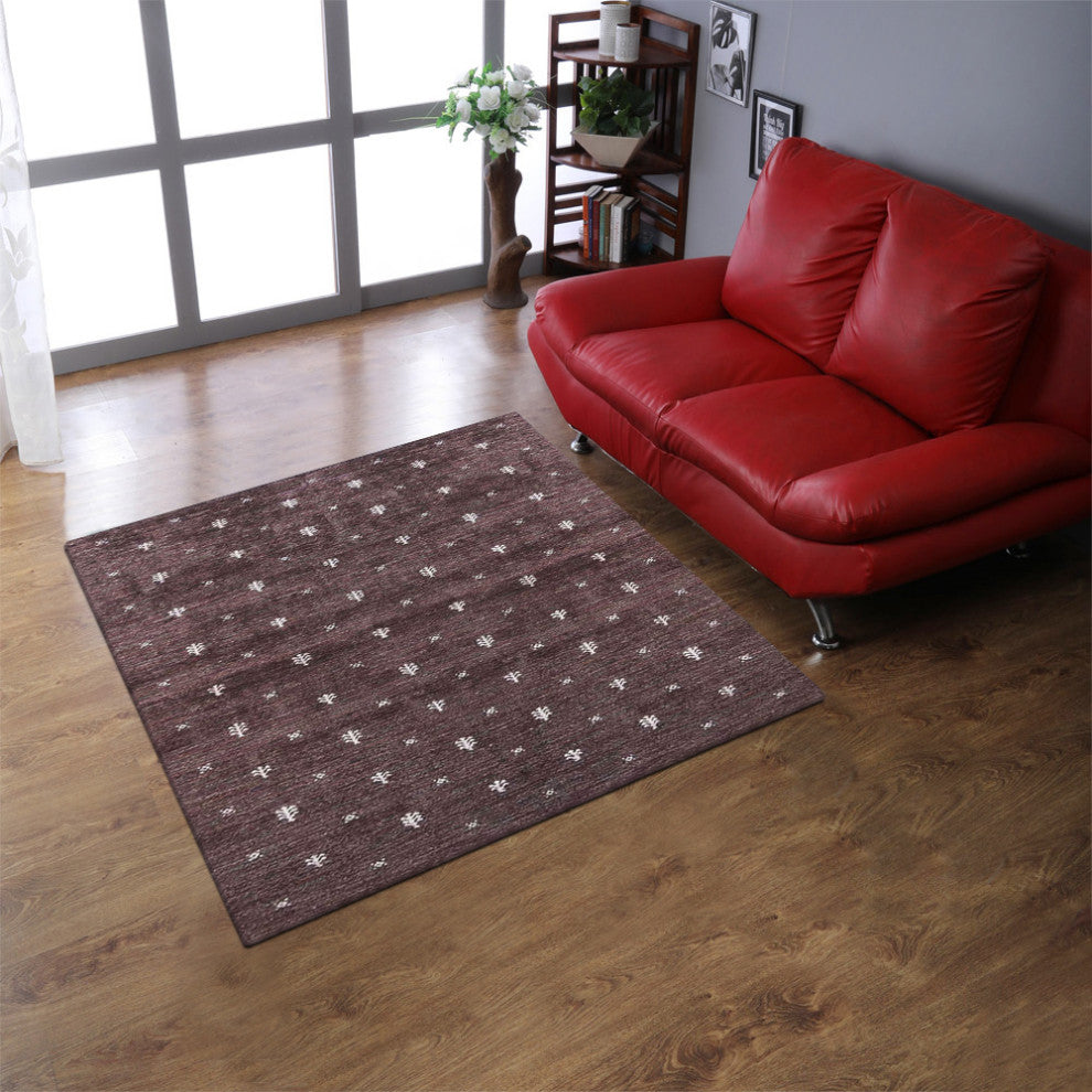 HAND KNOTTED LOOM SILK ECO-FRIENDLY RUGS-6'x6',Square,Brown White,Contemporary