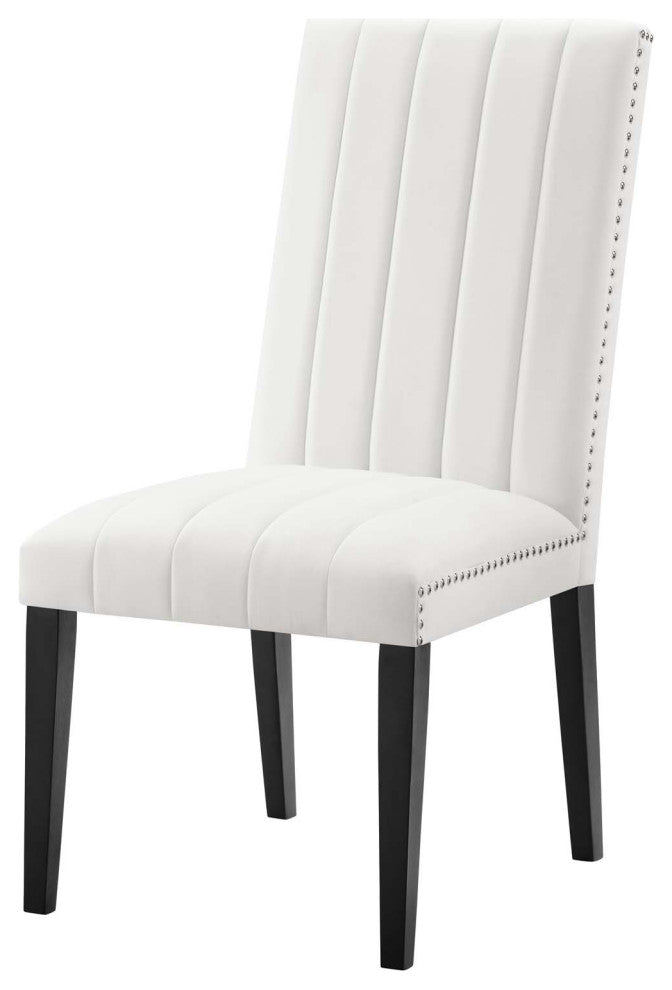Dining Chair, Nailhead, Set of 2, White, Velvet, Modern, Bistro Hospitality