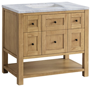 James Martin Breckenridge Bath Vanity, Light Natural Oak, 36", Carrara Marble, Three-Hole