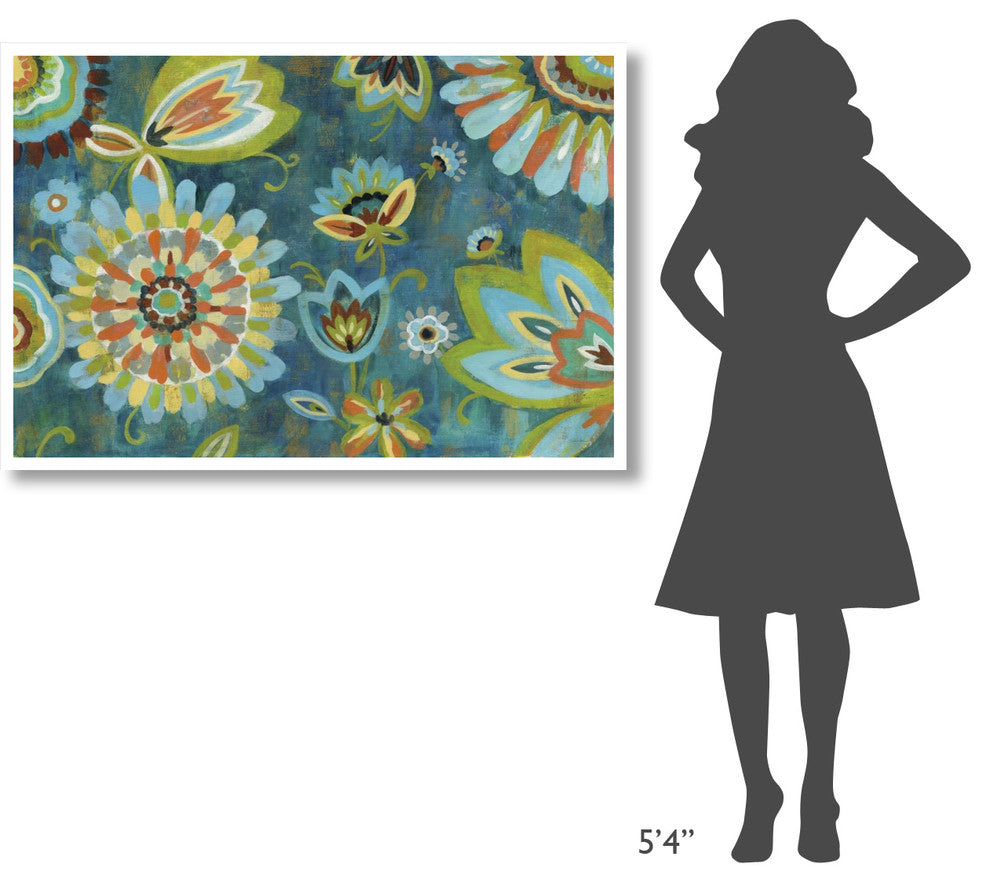 "Decorative Peacock Floral" Digital Paper Print by Silvia Vassileva, 50"x34"
