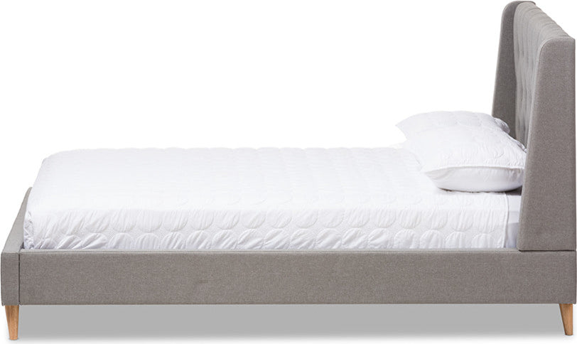 Adelaide Retro Modern Light Gray Fabric Upholstered King Size Platform Bed