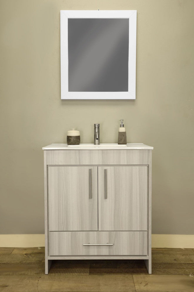 Pacific 30" Vanity With Integrated Ceramic Top and Brushed Nickel Handles, Ash G