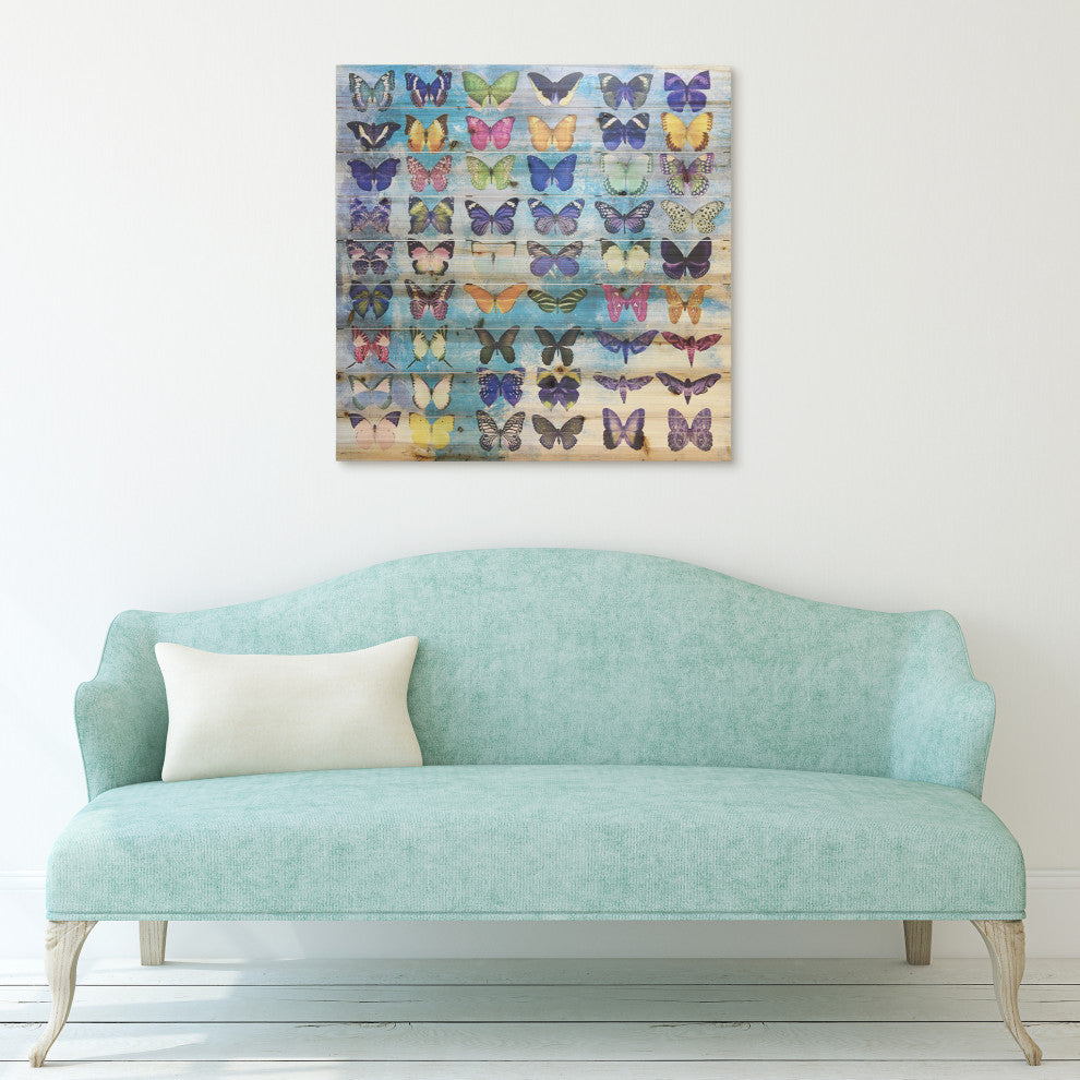 "Butterflies" Wall Art Giclee Printed On Solid Fir Wood Planks