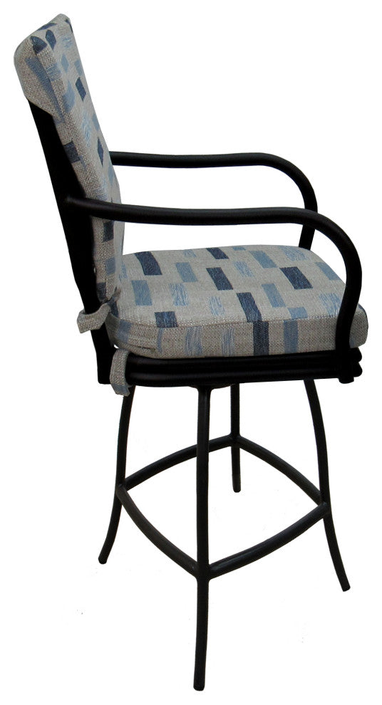 Outdoor Patio Swivel Bar Stool Ofir with Arms, B-W Blue Beige - Black, 26"