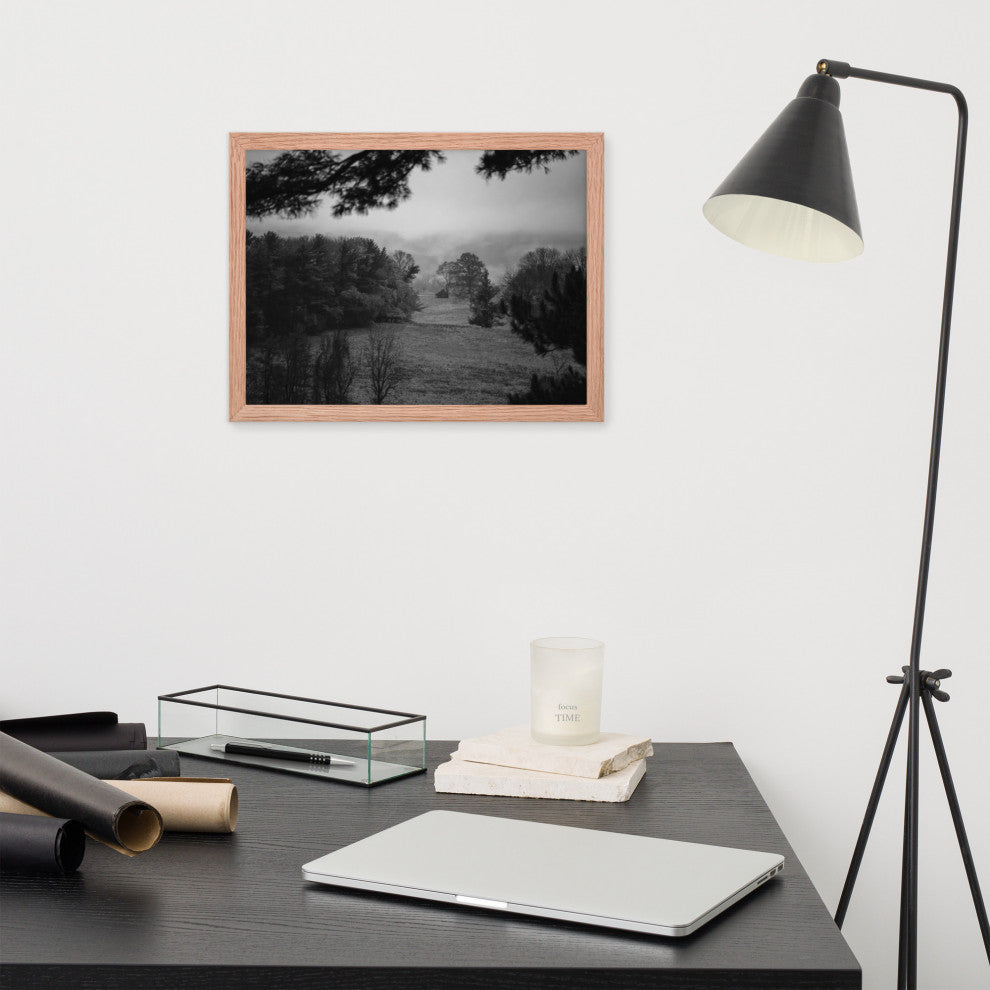 Mist of Valley Forge in Black and White Framed Photo Paper Wall Art Prints, Red Oak, 12" X 16"