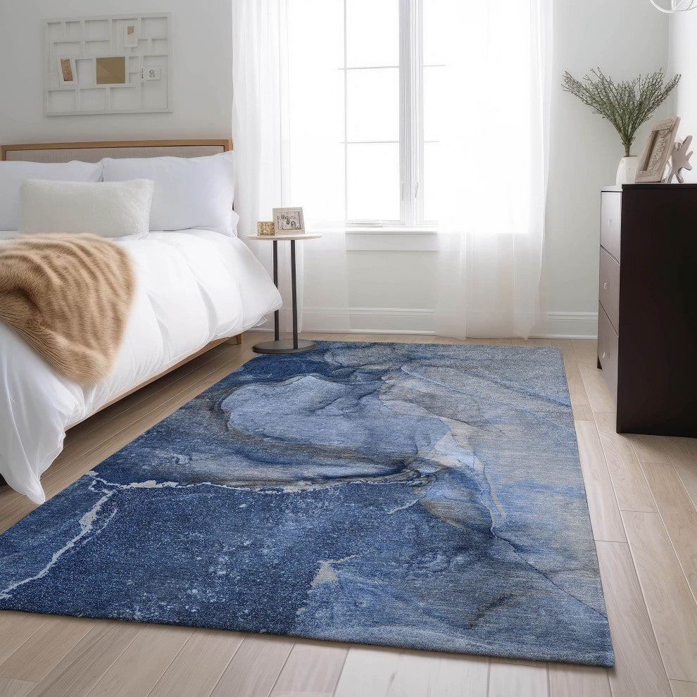 Premium Machine Washable Mayfield AMF524 Navy 9' x 12' Rug