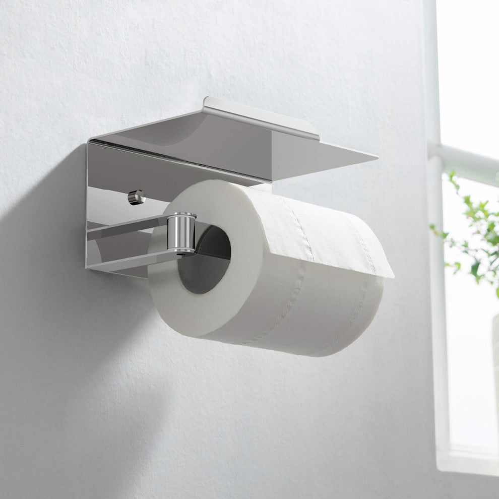 Deco Toilet Paper Holder With Shelf, Chrome