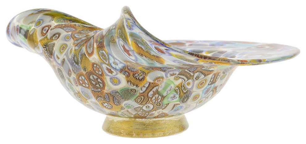 GlassOfVenice Murano Glass Millefiori Gold Centerpiece Bowl