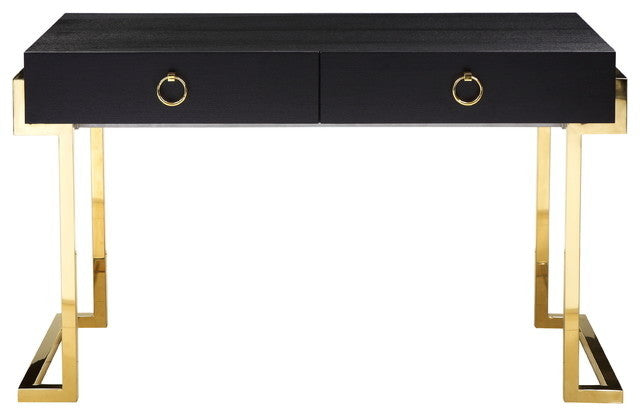 Florentine Desk with Gold Base, Black Ash Veneer Top