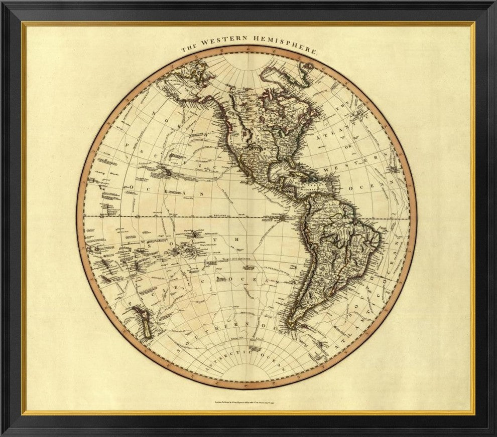 "Western Hemisphere, 1799" Framed Canvas Giclee by John Cary, 40x35"
