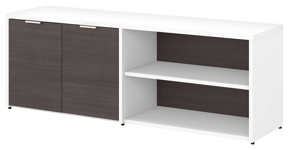 Jamestown Low Storage Cabinet With Doors and Shelves, White and Storm Gray