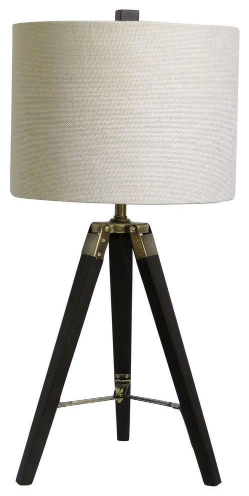 28" Structured Tripod Weathered Espresso Wood & Antique Brass Metal Table Lamp