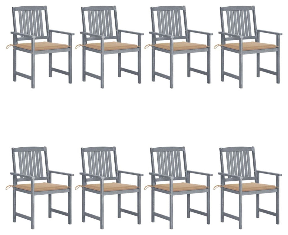 Vidaxl Garden Chairs With Cushions, Set of 8, Solid Acacia Wood Gray
