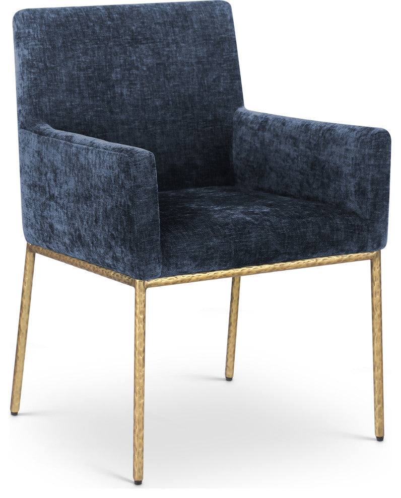 Reeves Upholstered Dining Chair, Navy, Chenille , AC,  Brushed Brass, Set of 2