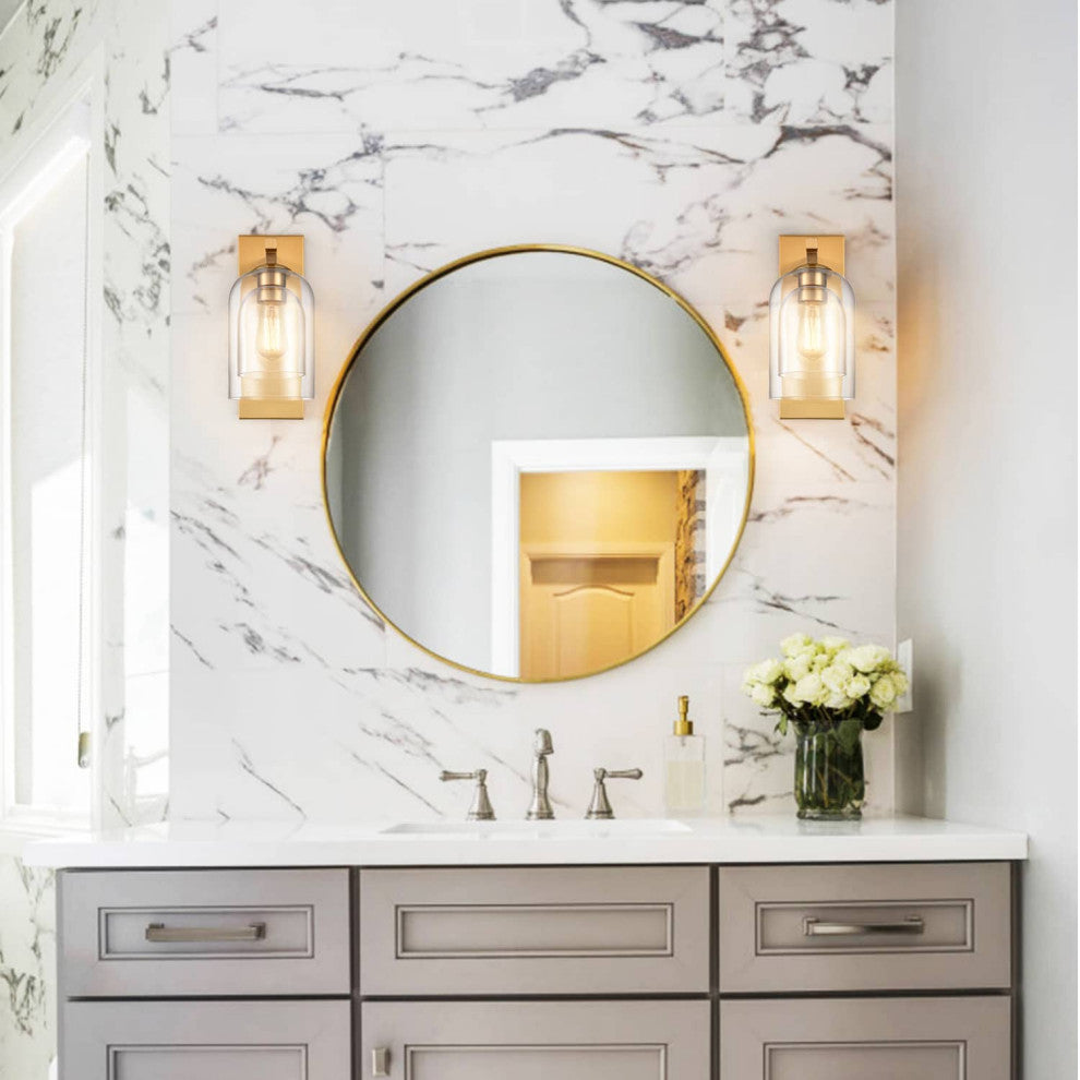 Modern Brass Wall Sconces With Double Glass Shade