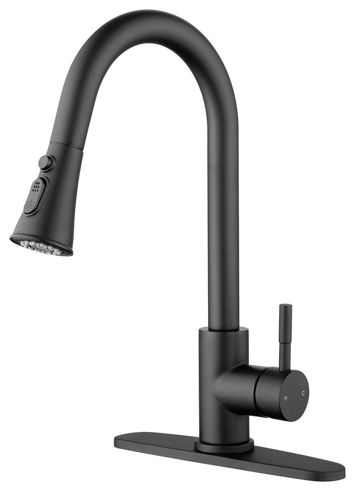 Wellfor Stainless Steel Kitchen Sink Faucet with Pull Down Spray, Matte Black