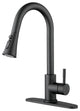 Wellfor Stainless Steel Kitchen Sink Faucet with Pull Down Spray, Matte Black