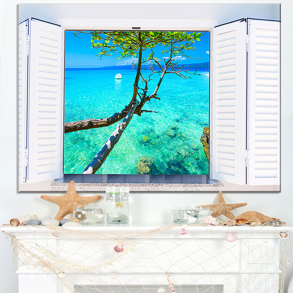 "Open Window To Gorgeous Seashore" Modern Seascape Wall Art, 1 Panel, 60"x28"