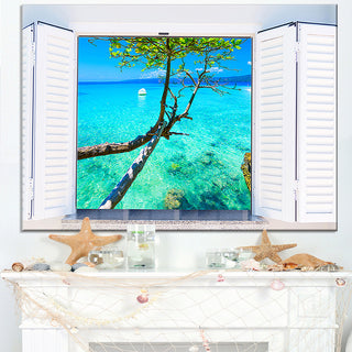 "Open Window To Gorgeous Seashore" Modern Seascape Wall Art, 1 Panel, 60"x28"