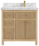 Sonoma 36 Right Offset Bath Vanity in Light Natural Teak with 2" Carrara Marble