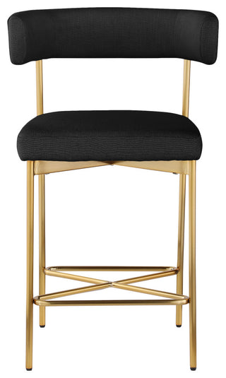 Rivage Durable Linen Textured Fabric Stool (Set of 2), Black, Brushed Gold