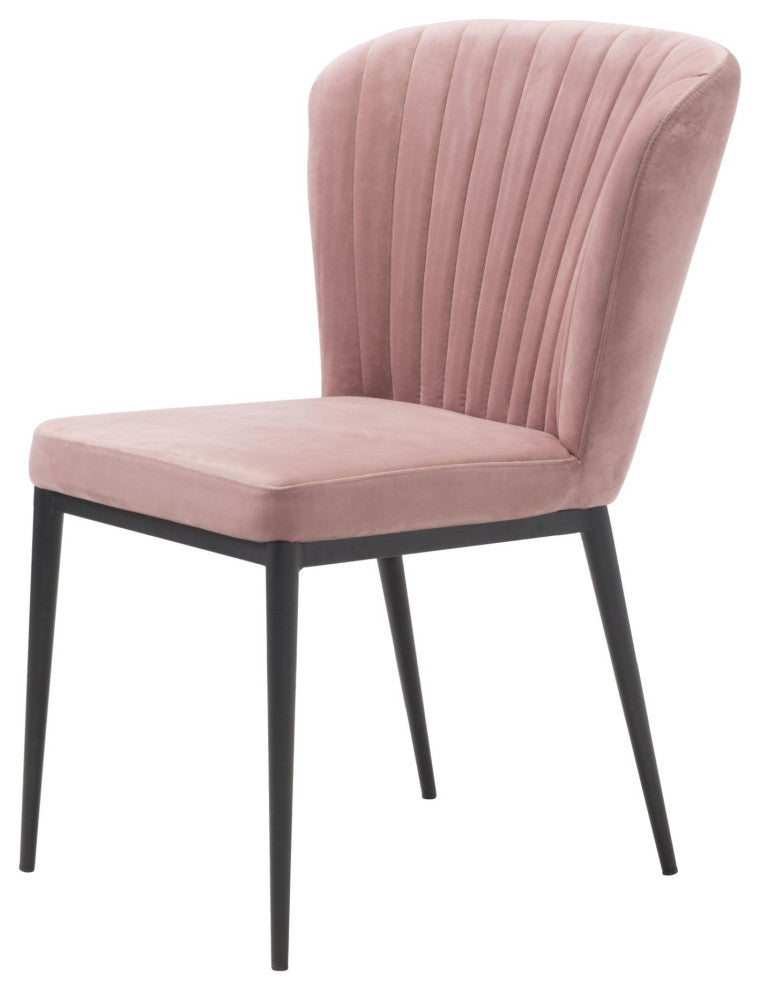 Dining Chair, Set of 2, Steel Metal, Fabric, Pink, Black, Kitchen Cafe Bistro