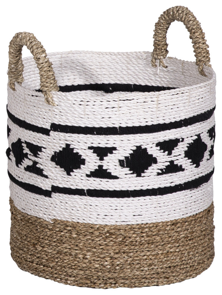 Manilo Hand Woven Tri-Colored Seagrass and Cotton Storage Baskets, Set of 3