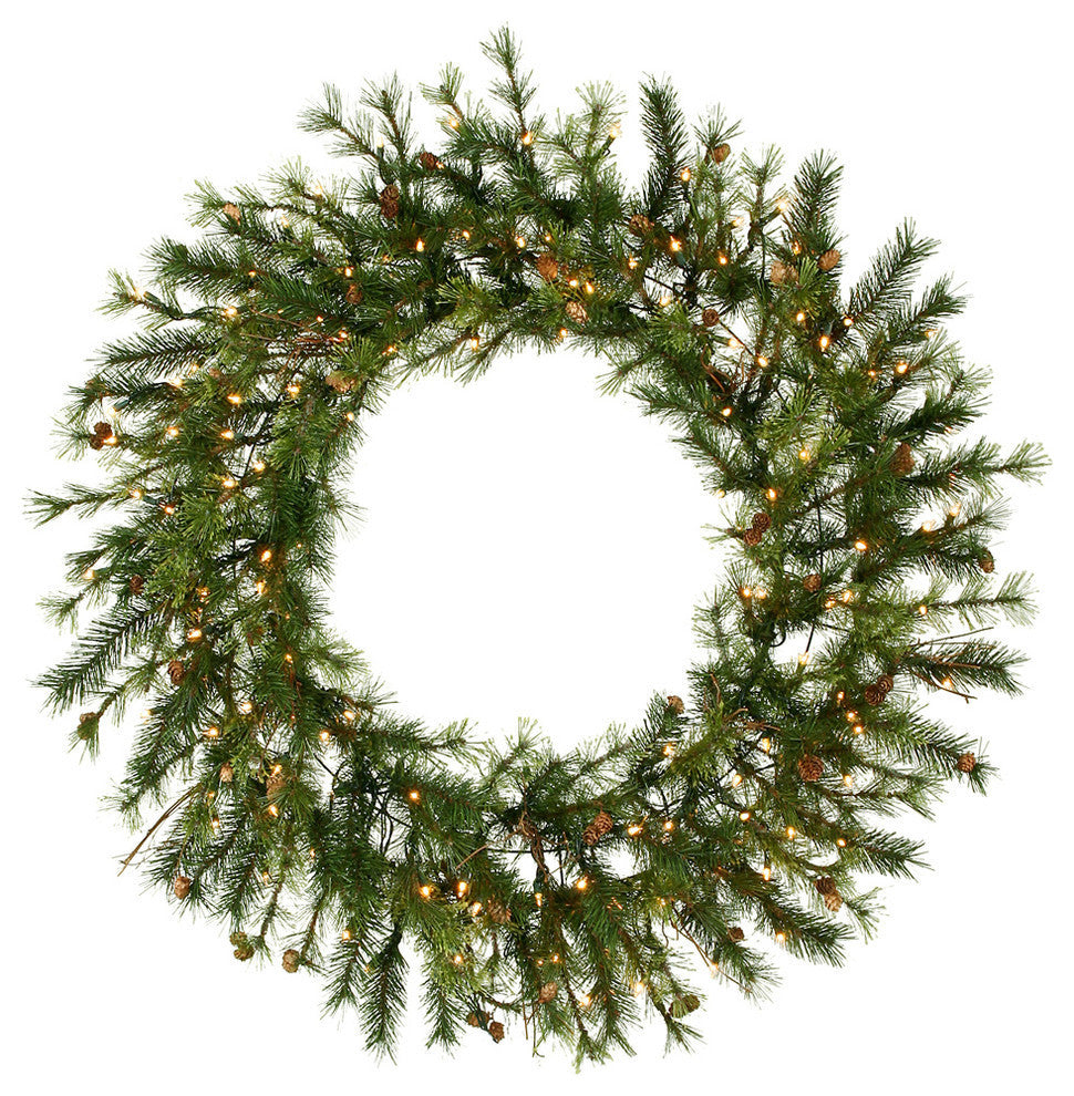 60" Pre-Lit Mixed Country Pine Commercial Christmas Wreath, Clear Dura Lights