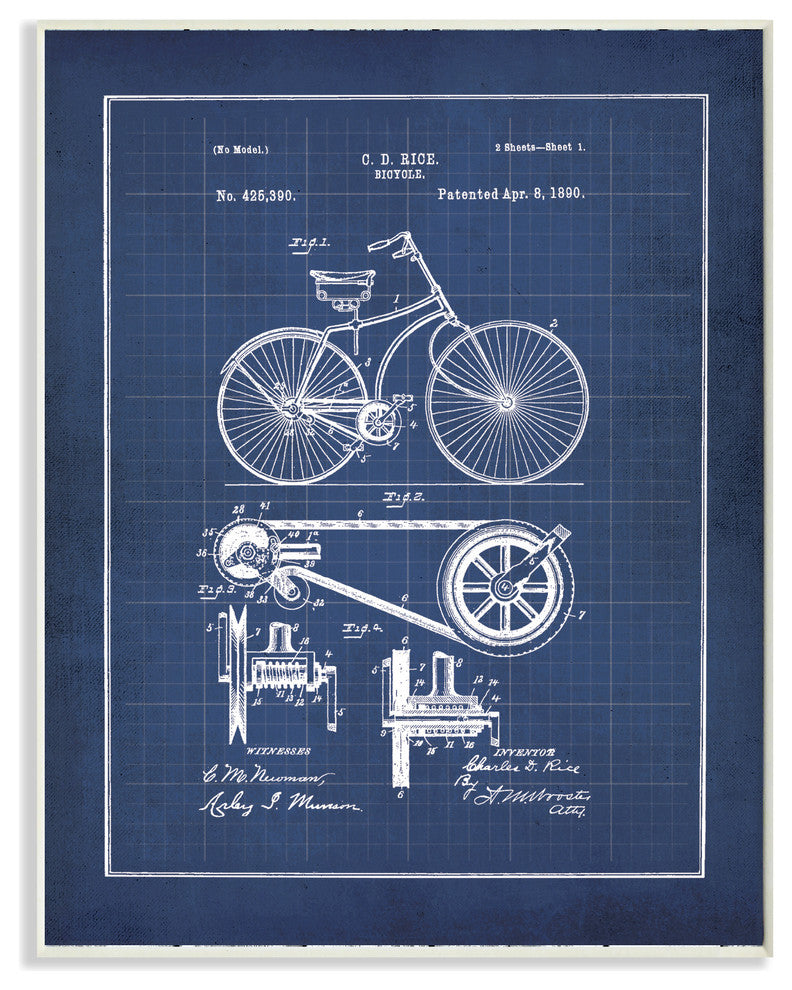"Vintage Bike Blueprint" Wall Plaque Art