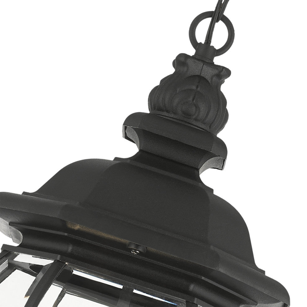 Textured Black Traditional, Colonial, French Historical, Outdoor Pendant Lantern
