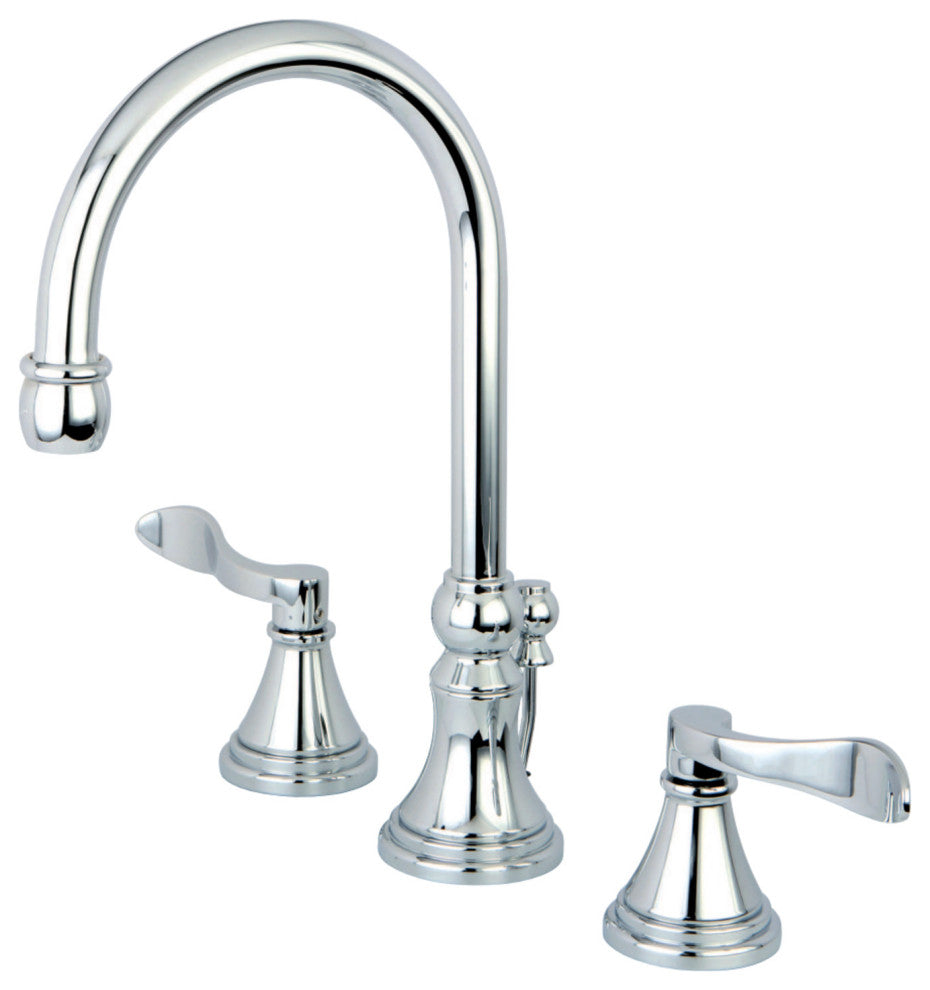 Kingston Brass Widespread Bathroom Faucet With Brass Pop-Up, Polished Chrome