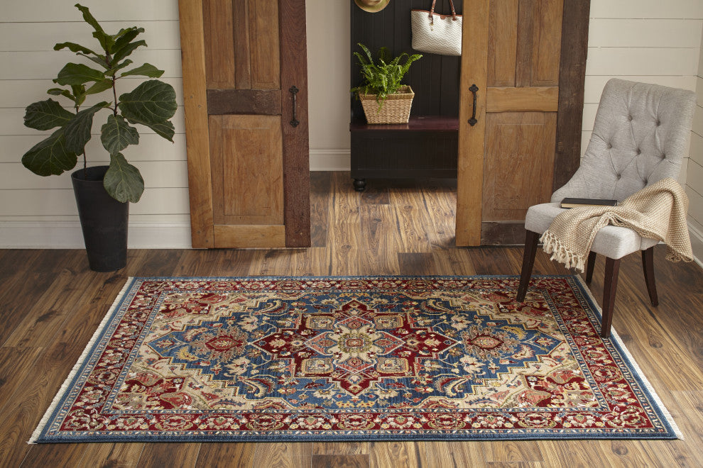 Lenox LE-01 Machine Made Blue Area Rug 5'x5' Round