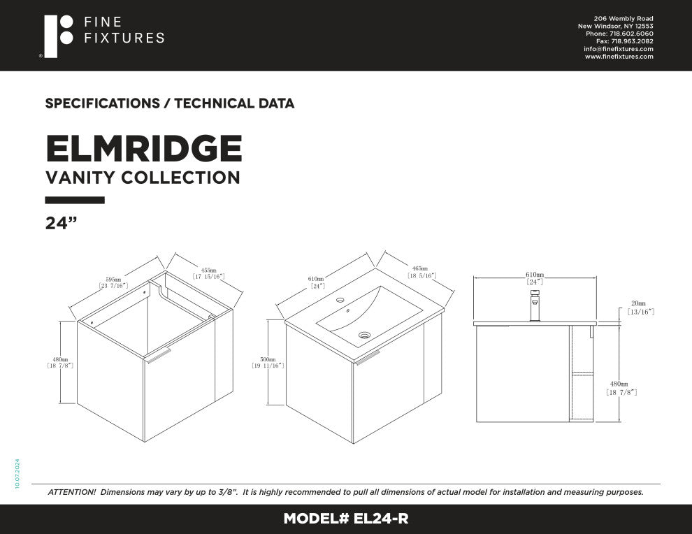 Fine Fixtures Elmridge Modern Bathroom Vanity, Gray Oak, 24", Right Hand