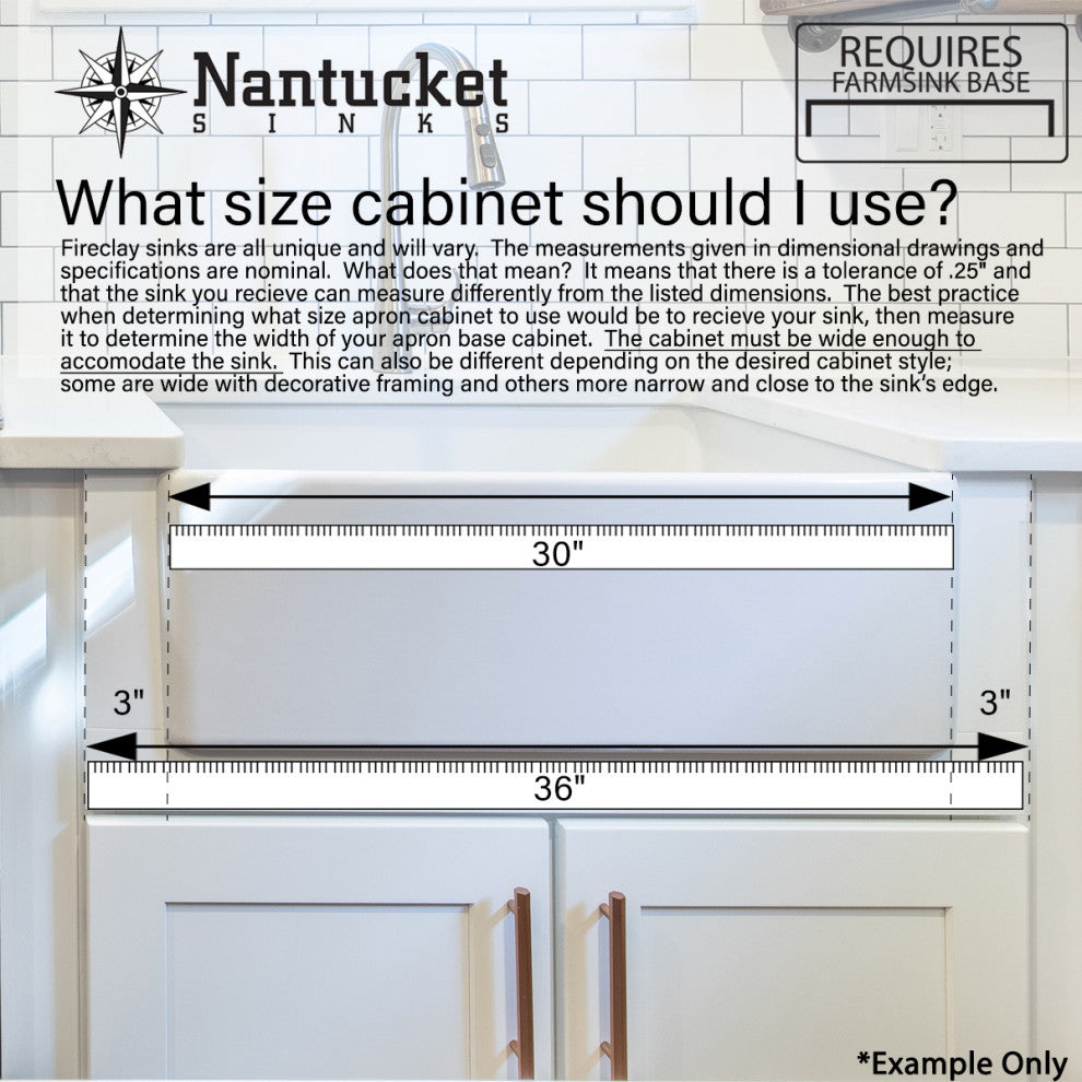 Nantucket Sinks 30-Inch Farmhouse Fireclay Sink with Filigree Apron