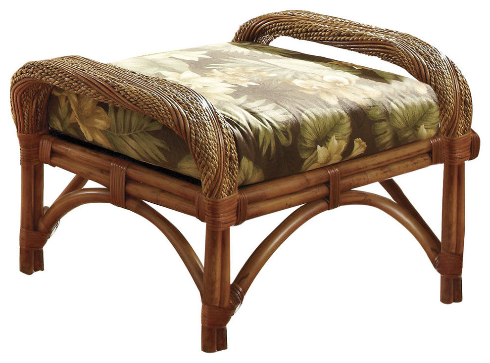 Caneel Bay Ottoman, Cinnamon, Botanical-Fern Fabric