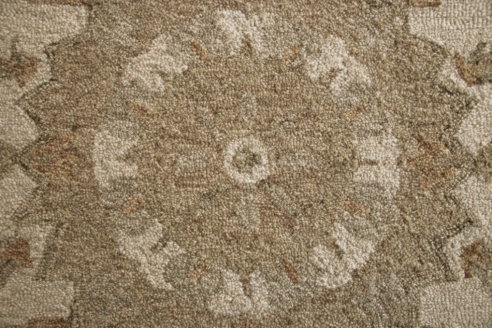3' Round Tan Retro Modern Medallion Area Rug